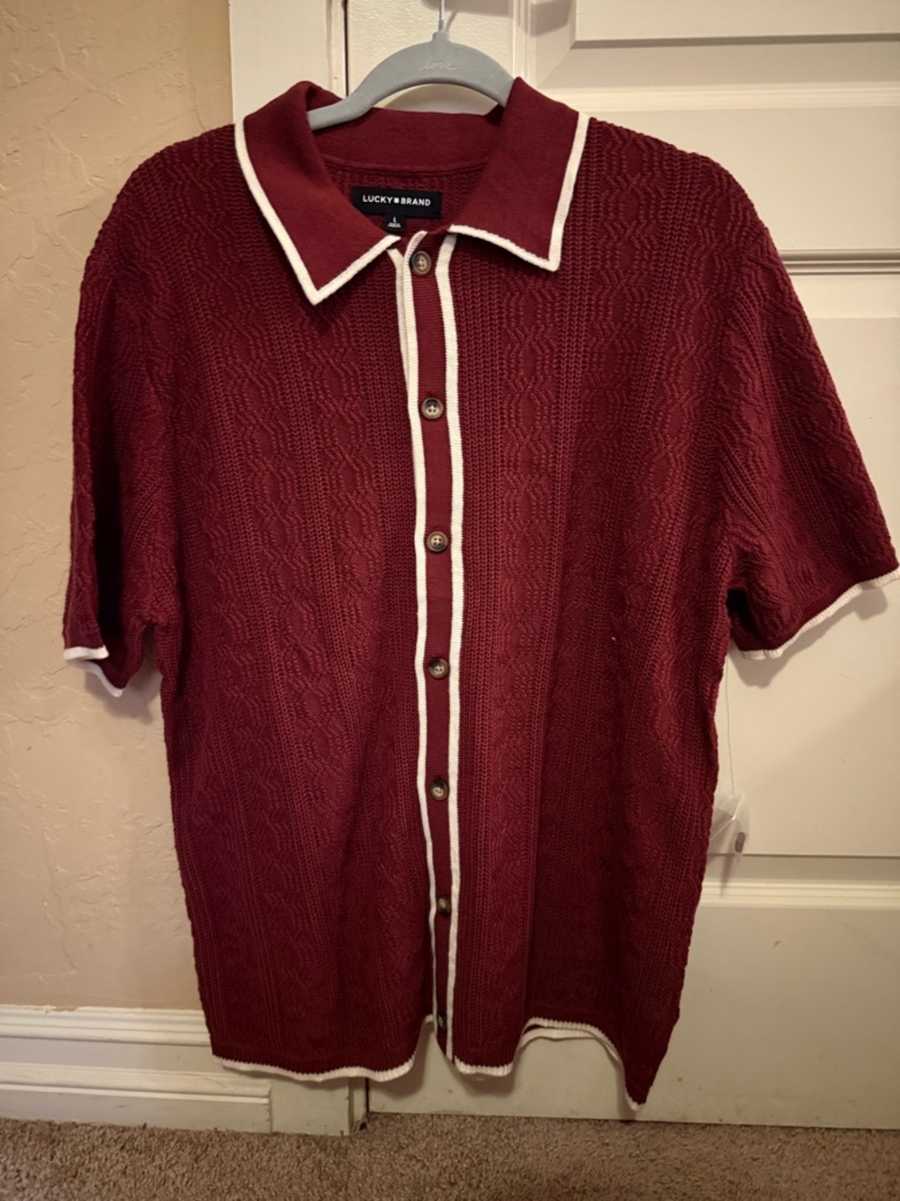 Lucky Brand Maroon Knit Polo with White Trim